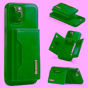 Husa magnetica din piele pentru iPhone culoarea Verde cu suport pentru card+Folie gratis